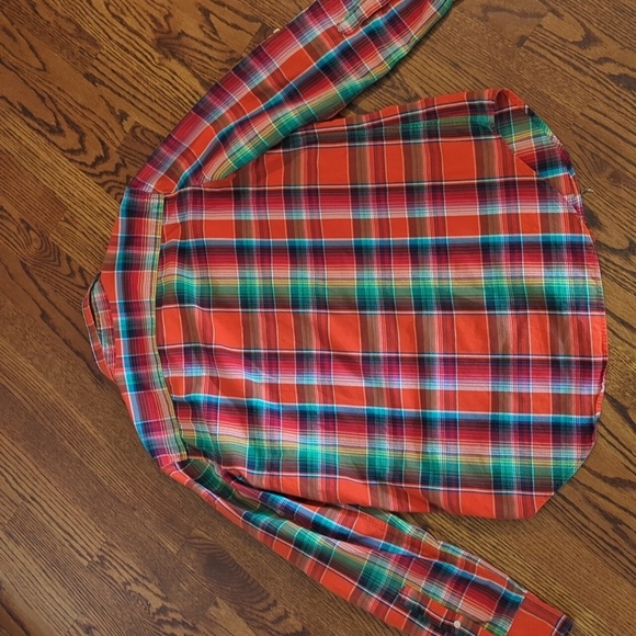 Lauren Ralph Lauren Shirt Button Down Chest Pockets  Red Plaid Cotton Sz 12 - Picture 5 of 7